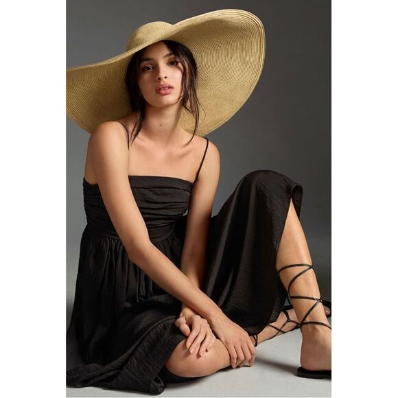 NEW Anthropologie Lorelei Ruched-Bodice Pleated Vintage Black Midi Dress Small - Picture 2 of 8